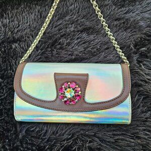 Gina Women Handbag Multi Color Shades White Clutch Purse Chain Bag Made in Italy